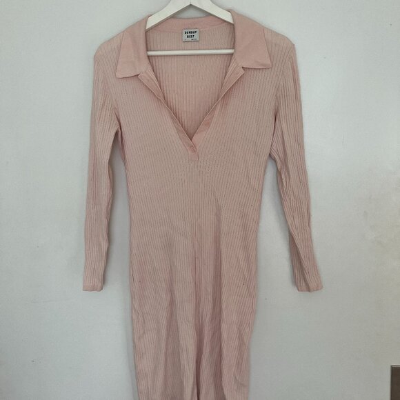 Sunday Best Long-Sleeved Pink Mini Dress with Collar - Picture 1 of 2
